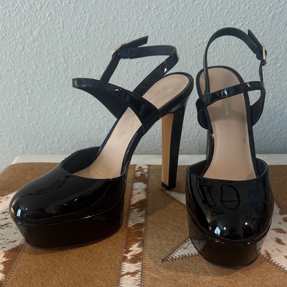 Stuart Weitzman Patent Black Platform Slingback Heels